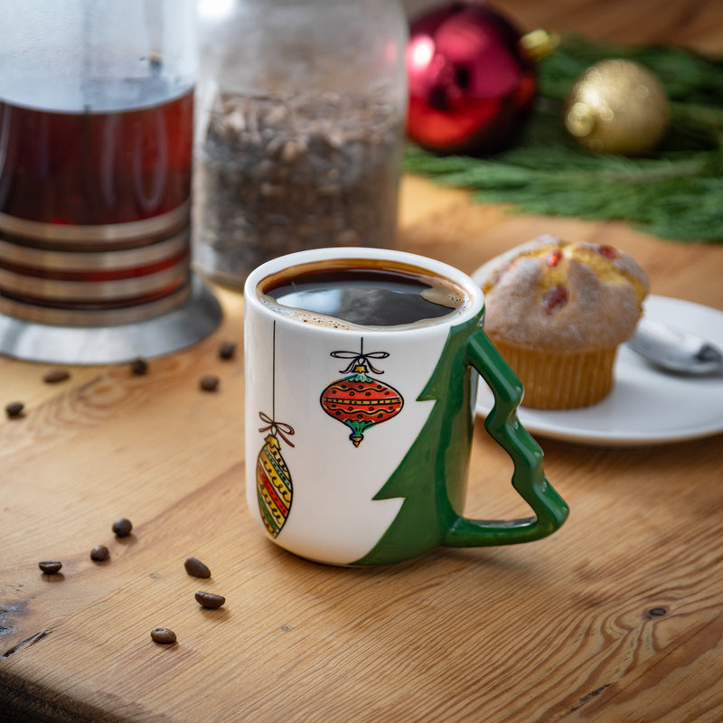 Evergreen Home Accents,13oz Ceramic Cup w/ Tree  Handle and Gift Box,5x3.39x3.94 Inches