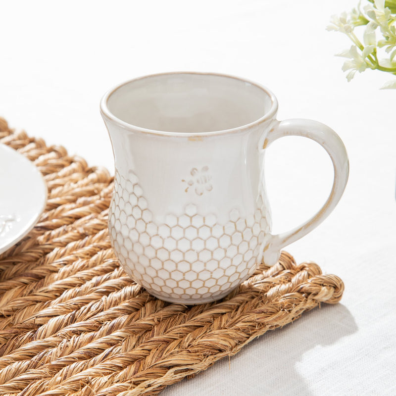 Evergreen Home Accents,13 oz. Ceramic Cup, Honeycomb and Bee Design,5.12x3.54x4.33 Inches