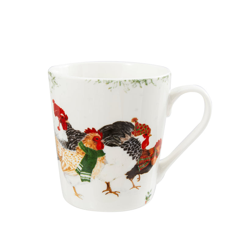 Evergreen Home Accents,12oz Ceramic Flare Cup w/ Gift Box, Winter Chicken Run,5.03x3.7x4 Inches