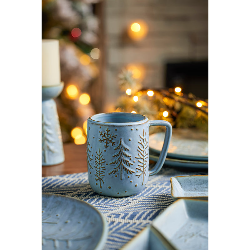 Evergreen Home Accents,14oz Ceramic Cup, Winter Frost,5.12x3.62x4.53 Inches