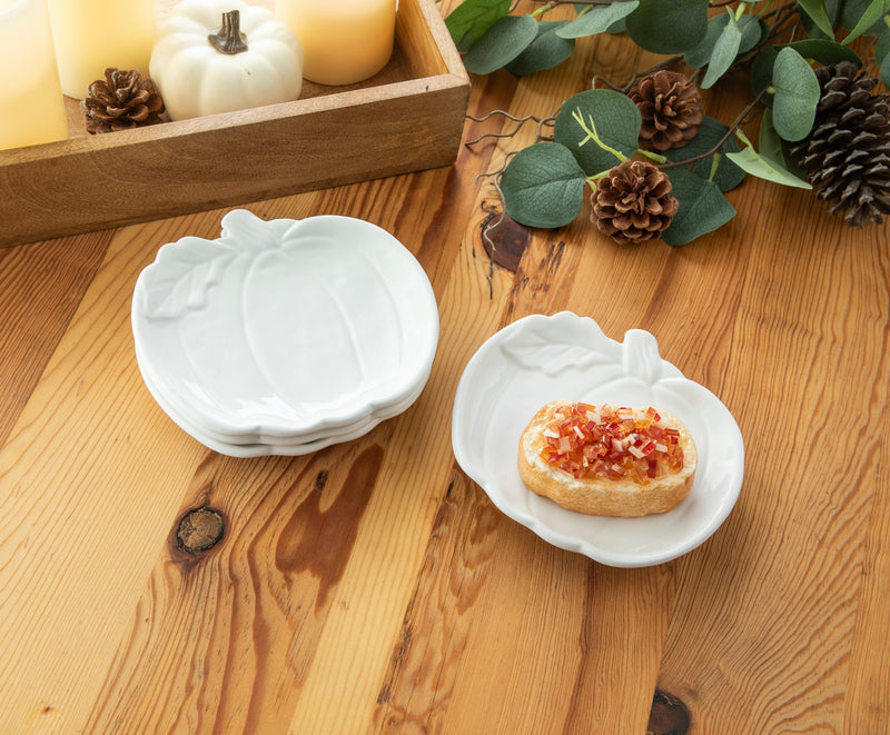 Evergreen Home Accents,6.25" Ceramic Pumpkin Shaped Appetizer Plates, Forest Finds,6.3x5.75x1 Inches