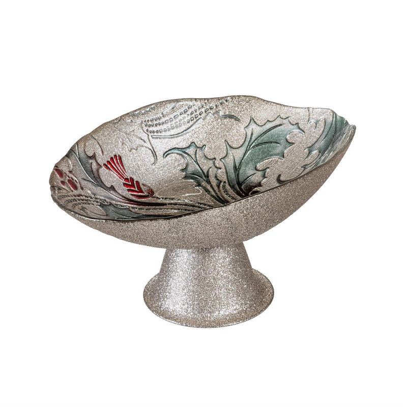 Joyful Traditions Bowl Glass Holly and Berries Footed Bowl, 8.25"L