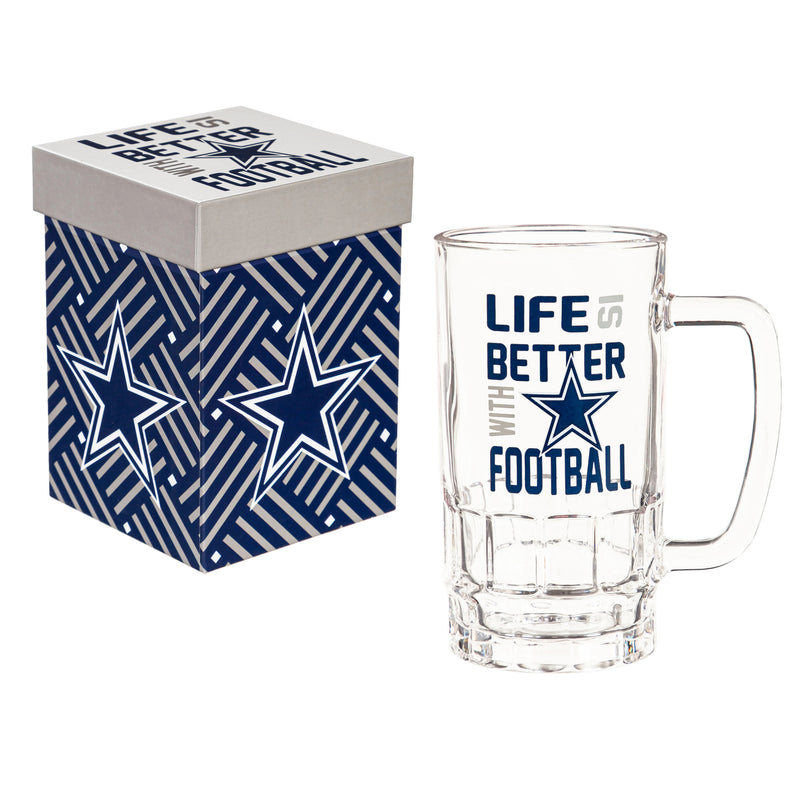 Evergreen Home Accents,Glass Tankard Cup, with Gift Box, Dallas Cowboys,5.03x3.34x6.1 Inches