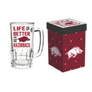 Glass Tankard Cup, with Gift Box, University of Arkansas,3br911