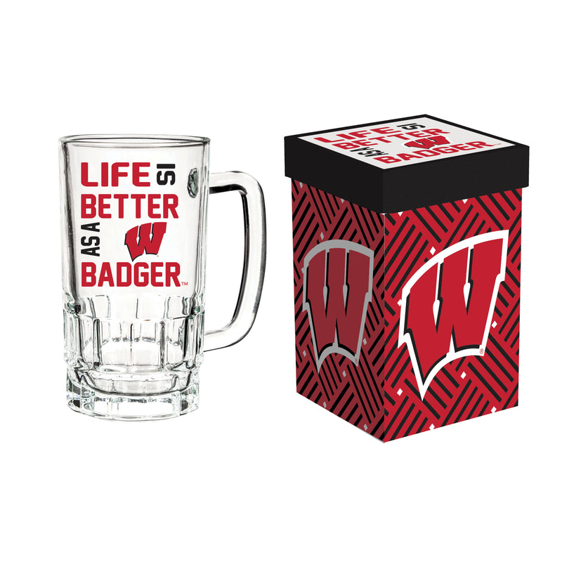 Evergreen Home Accents,Glass Tankard Cup, with Gift Box, University of Wisconsin-Madison,5.03x3.34x6.1 Inches