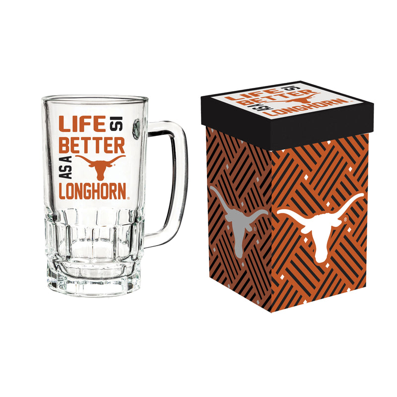 Evergreen Home Accents,Glass Tankard Cup, with Gift Box, University of Texas,5.03x3.34x6.1 Inches