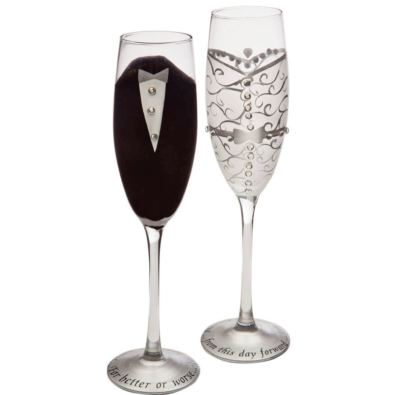 Handpainted Champagne Flutes 6.4oz Set of 2, Handpainted Bride & Groom,3ccf1994b