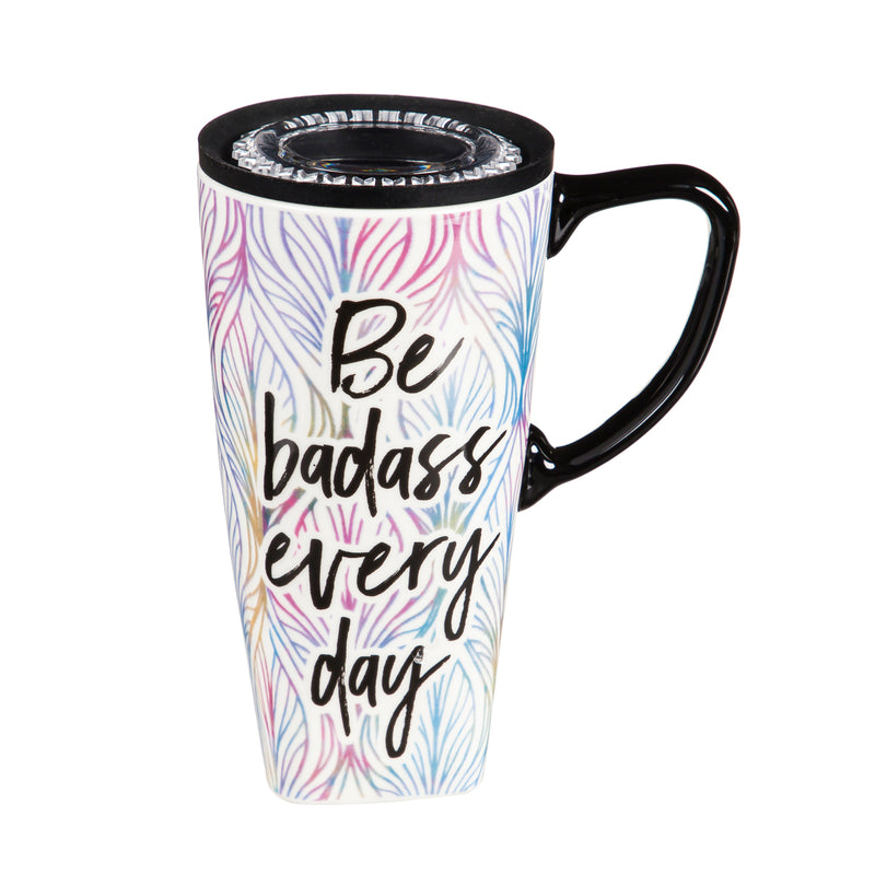 Ceramic FLOMO 360 Travel Cup, 17 oz., Be A Badass Everyday,3clc96115