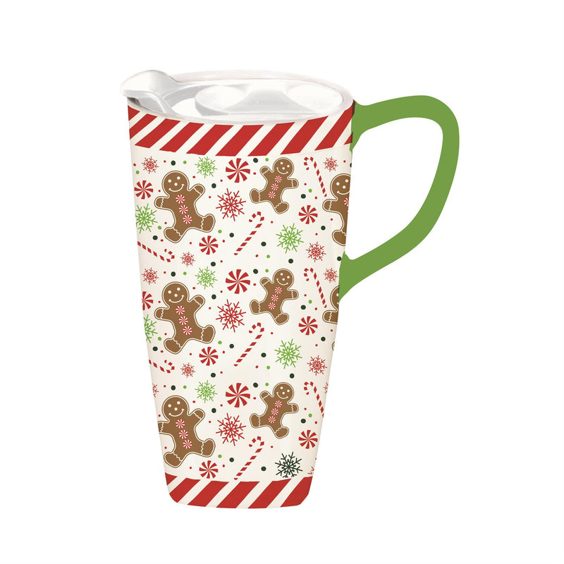 Ceramic On the GoTravel Cup, 17 oz., w/ Box, Christmas Traditions, Gingerbread