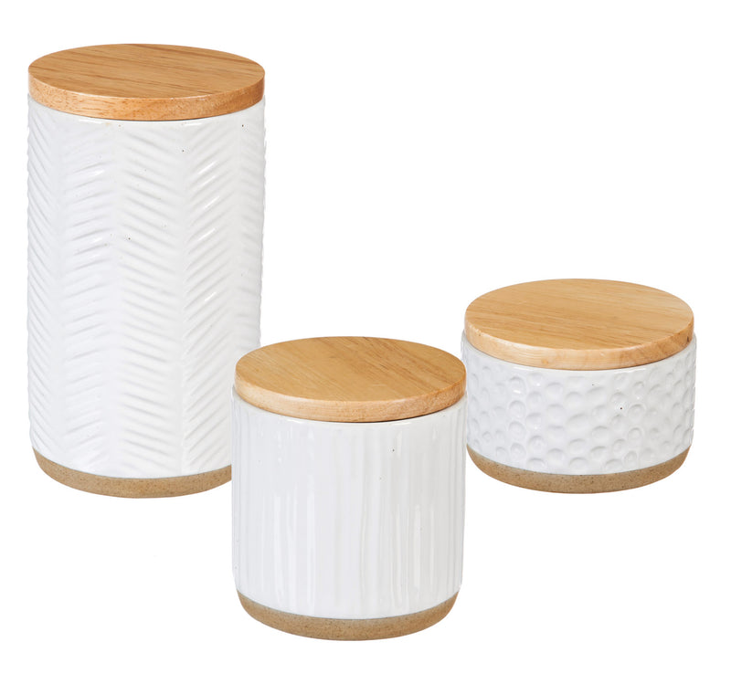 Debossed Ceramic Canister, Picket Porcelain, Set of 3,3cnc007