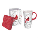 Ceramic Travel Cup, 17 OZ. ,w/box and Tritan Lid, Perching Cardinal