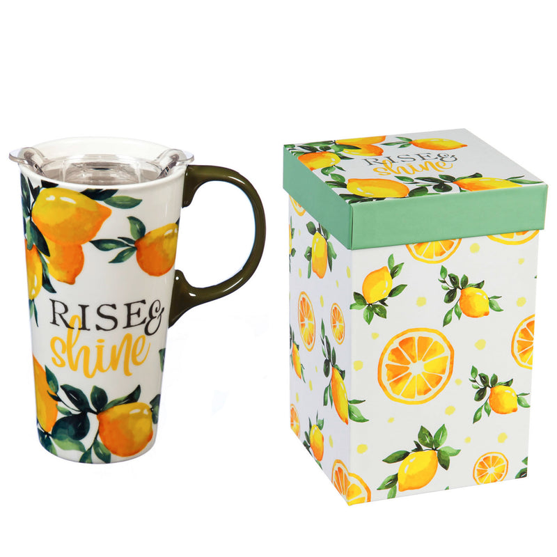 Ceramic Travel Cup, 17 OZ. ,w/box and Tritan Lid, Lemon Drop Collection,3ctc007410