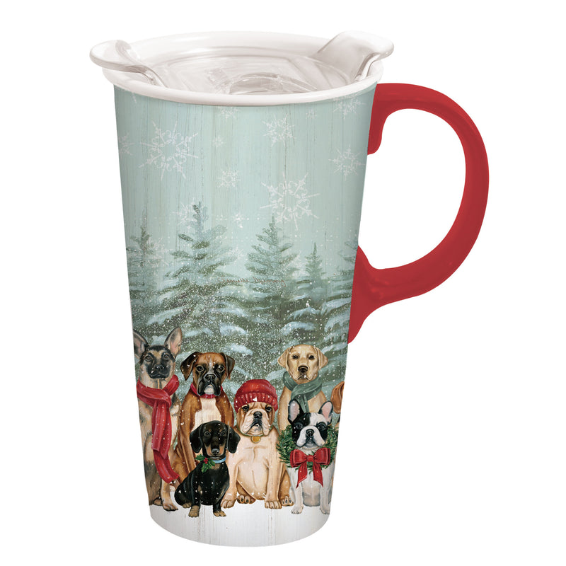 Ceramic Travel Cup, 17 OZ. ,w/box and Tritan Lid, Royal Pups Holiday,3ctc007737