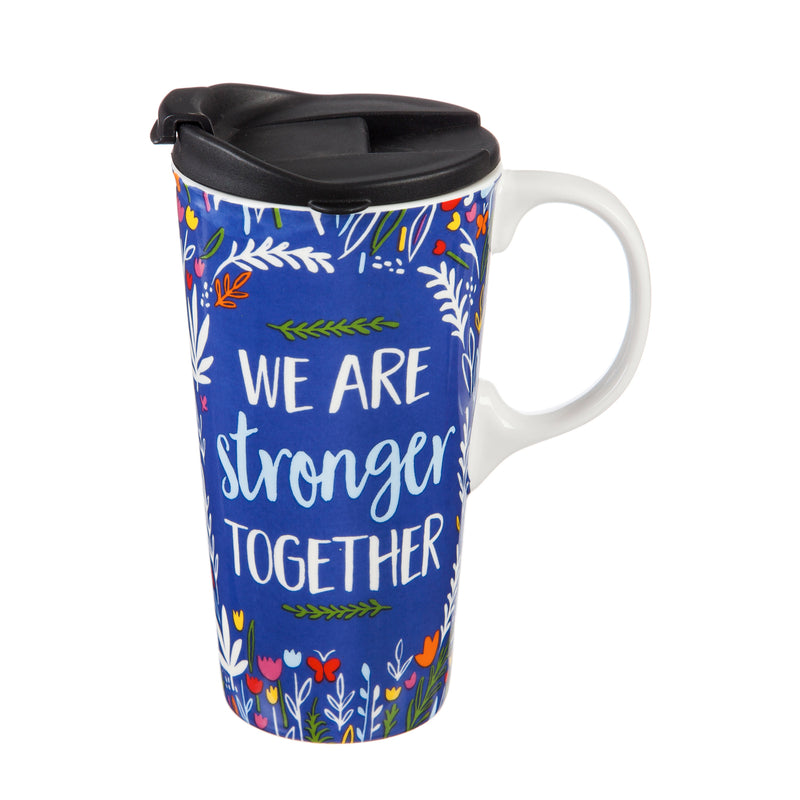 Ceramic Travel Cup, 17 OZ., w/box, We Are Stronger Together,3ctc01013