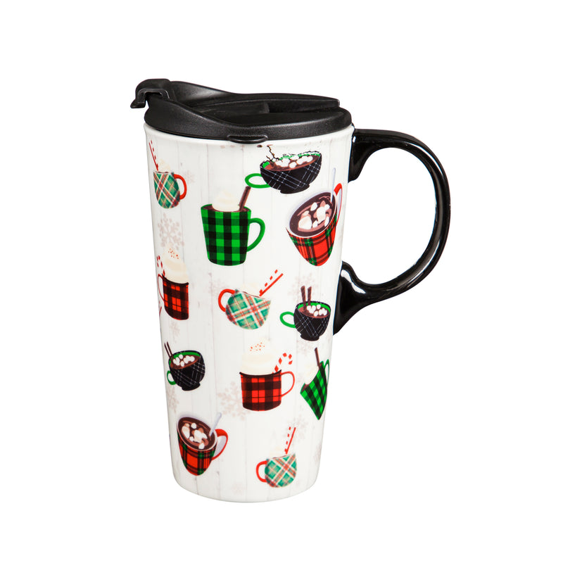 Evergreen Tabletop,Ceramic Travel Cup, 17 OZ. ,w/box, Holiday Drinks,5.25x3.6x7 Inches