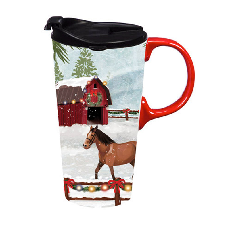 Ceramic Perfect Travel Cup, 17 oz., w/ box, Horse Scene,3ctc017170