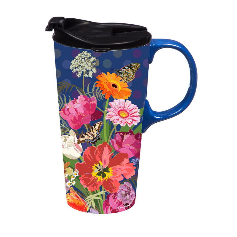 Ceramic Travel Cup, 17 OZ., w/box, Wildflower Garden,3ctc017199