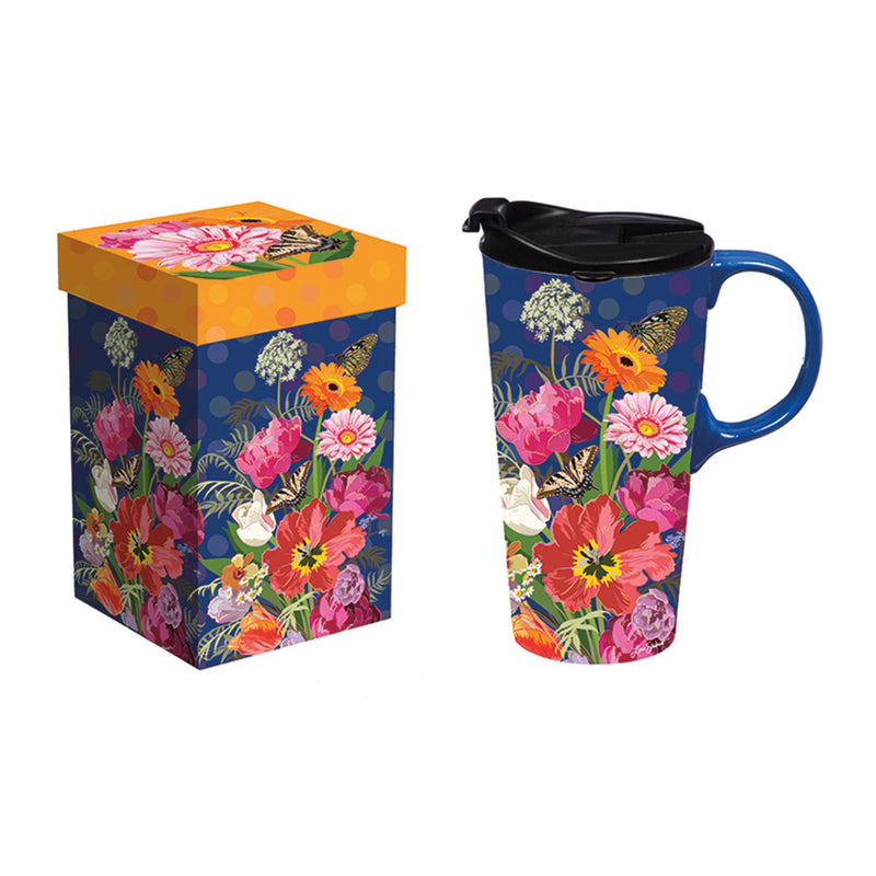 Ceramic Travel Cup, 17 OZ., w/box, Wildflower Garden,3ctc017199