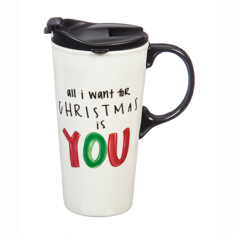 Ceramic Travel Cup, 17 OZ. ,w/box, All I want for Christmas,3ctc017320