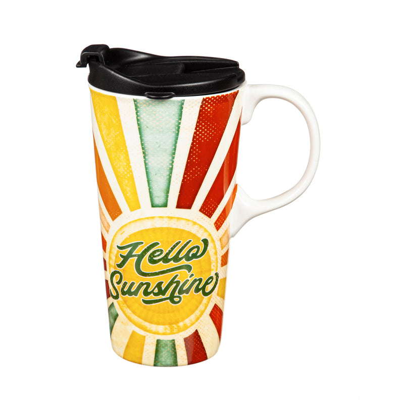 Ceramic Travel Cup, 17 OZ. ,w/box, Hello Sunshine,3ctc017936