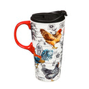 Ceramic Travel Cup, 17 OZ. ,w/box, Chicken Collage