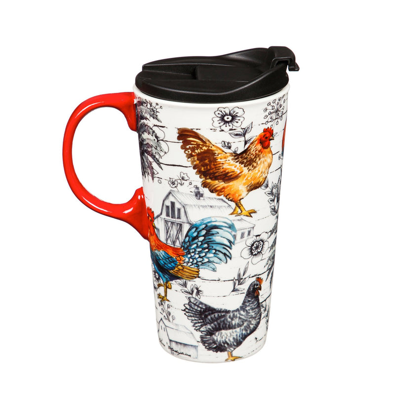 Ceramic Travel Cup, 17 OZ. ,w/box, Chicken Collage