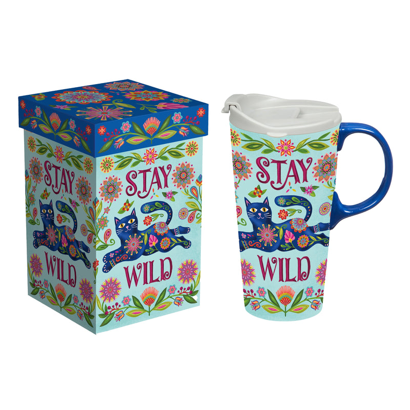 Ceramic Travel Cup, 17 OZ., w/box, Stay Wild,3ctc04029