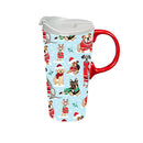 Pet Travel Cup Ceramic Perfect Cup, Winter Dogs in Scarves, 17oz, Gift Box