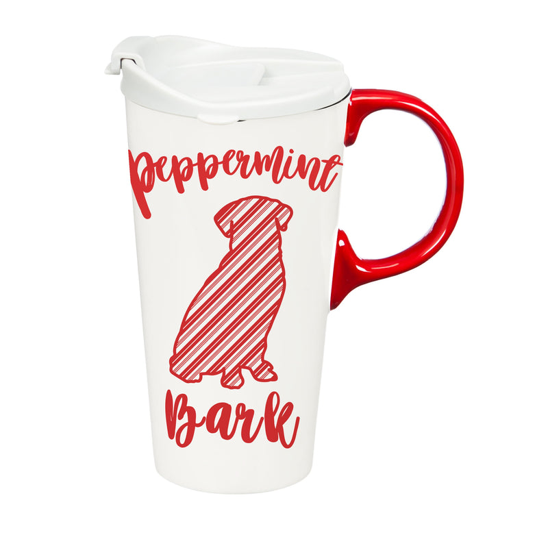 Ceramic Perfect Travel Cup, 17oz, w/ Gift Box, Peppermint Bark,3ctc10036