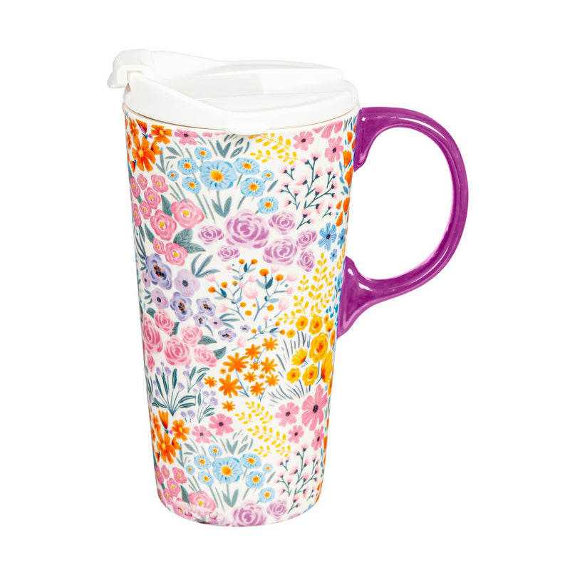 Ceramic Perfect Travel Cup, 17 oz., w/ box, Multicolor Wildflowers,3ctc100419