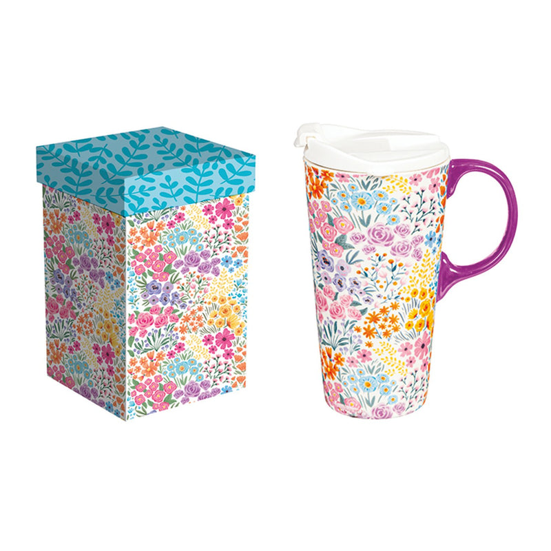 Ceramic Perfect Travel Cup, 17 oz., w/ box, Multicolor Wildflowers,3ctc100419