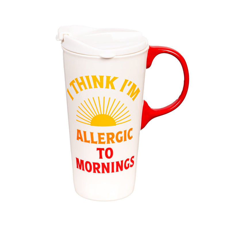 Ceramic Perfect Travel Cup, 17oz., w/ Gift Box, I Think I'm Allergic To Mornings,3ctc100444