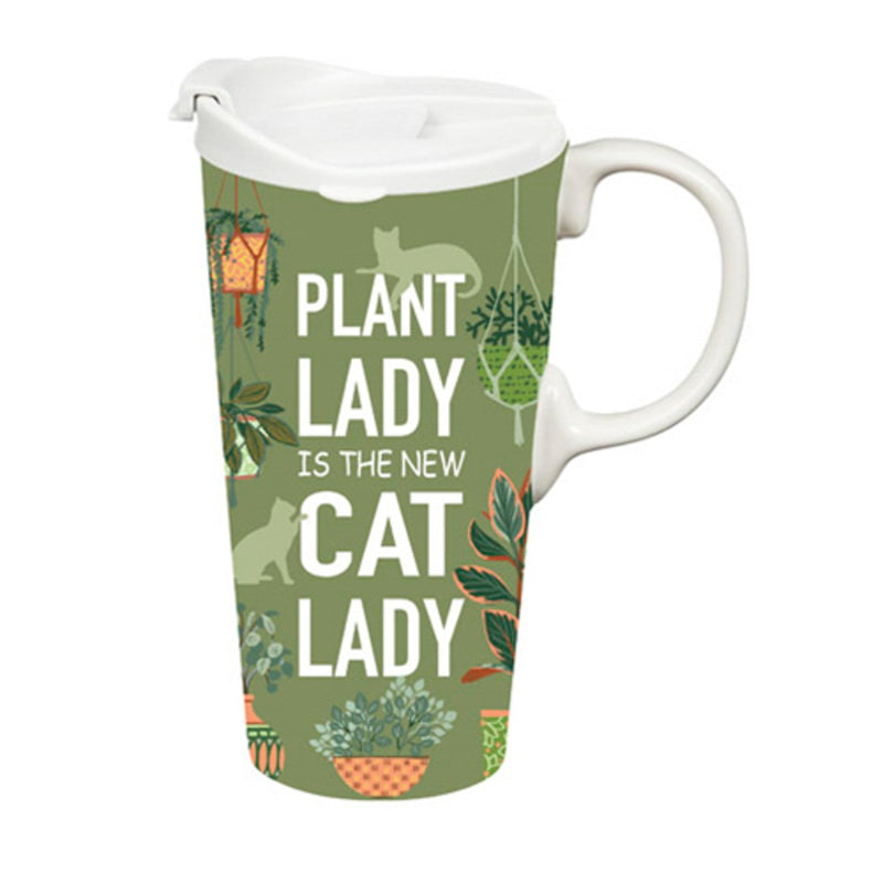 Ceramic Perfect Travel Cup, 17oz., w/ Gift Box, Plant Lady Is The New Cat Lady,3ctc100465