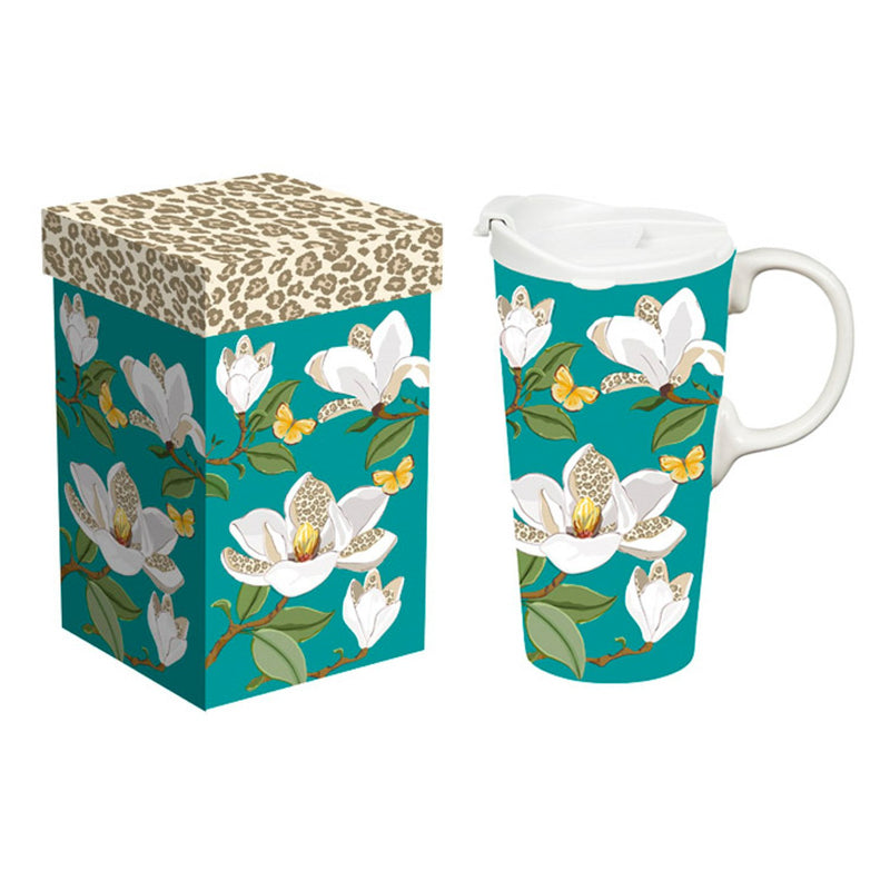 Ceramic Perfect Travel Cup, 17oz., w/ Gift Box, Leopard Magnolia,3ctc100468