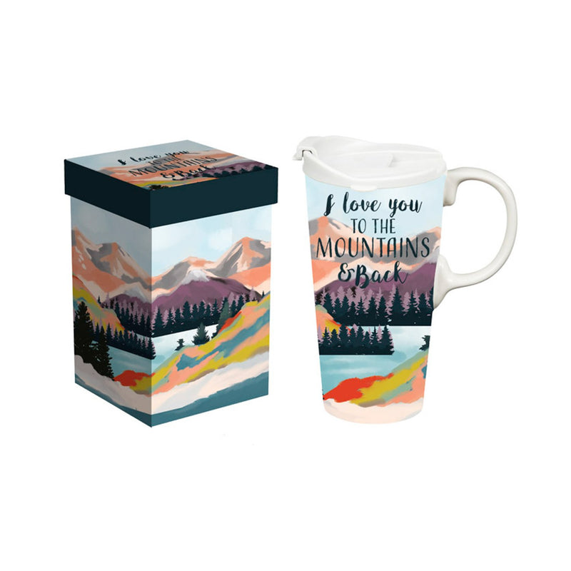 Ceramic Perfect Travel Cup, 17 oz., w/ Gift Box, I Love You to the Mountains,3ctc10122rw