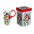 Woodland Storybook Travel Cup Ceramic Perfect Cup, Birdhouse and Birds, 17oz, Gift Box