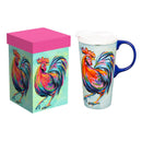 Ceramic Perfect Travel Cup, 17oz., w/ Gift Box, Colorful Rooster