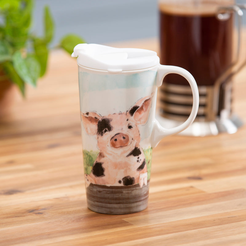 Ceramic Travel Cup, 17 OZ. ,w/box, Spotted Pig,3ctc109716