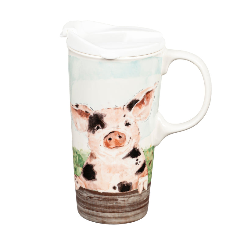 Ceramic Travel Cup, 17 OZ. ,w/box, Spotted Pig,3ctc109716