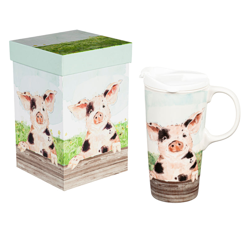 Ceramic Travel Cup, 17 OZ. ,w/box, Spotted Pig,3ctc109716