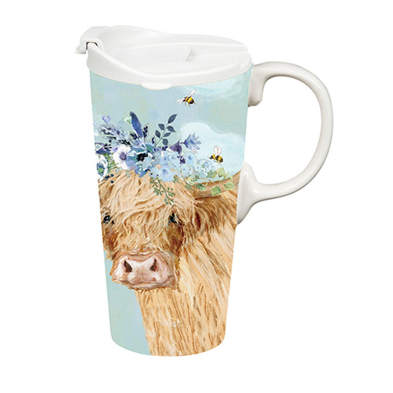 Ceramic Perfect Travel Cup, 17oz., w/ Gift Box, Brown Cows,3ctc109824