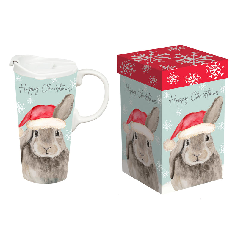 Ceramic Perfect Travel Cup, 17oz, w/ Gift Box, Merry Christmas Bunny,3ctc109901