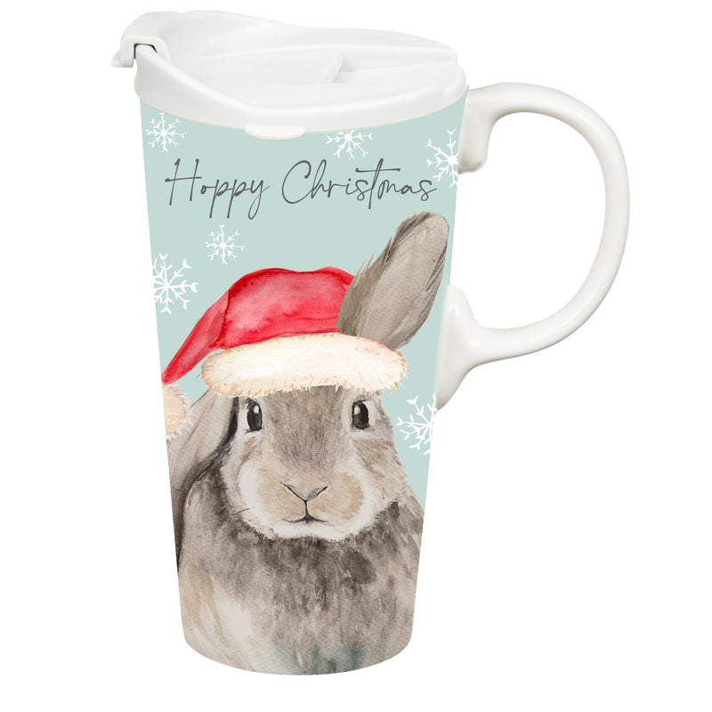 Ceramic Perfect Travel Cup, 17oz, w/ Gift Box, Merry Christmas Bunny,3ctc109901