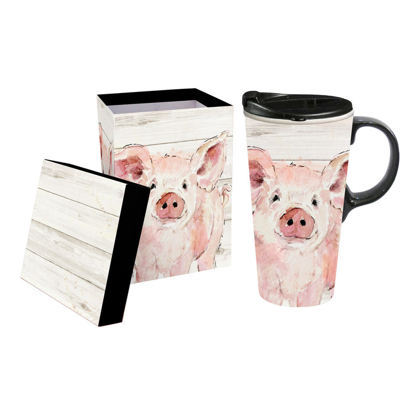 Evergreen Tabletop,Ceramic Perfect Cup w/Box, 17 oz., Pretty Pink Pig,5.24x3.55x6.5 Inches