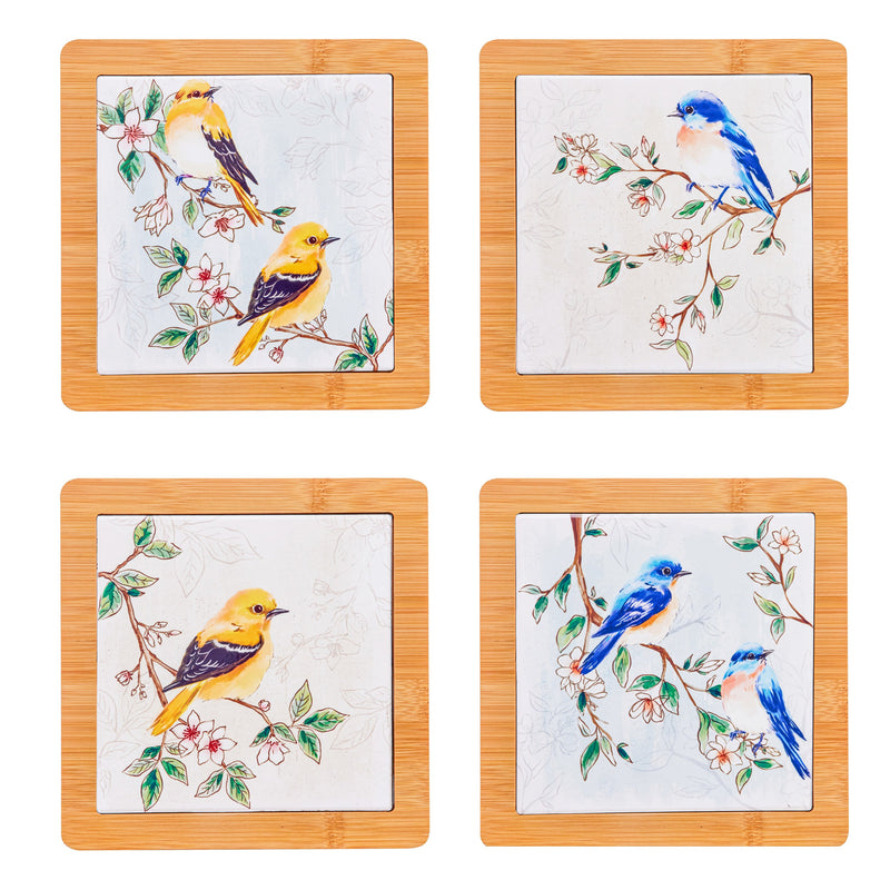 8" Square Trivets, Birds in Blooms,3cts9863