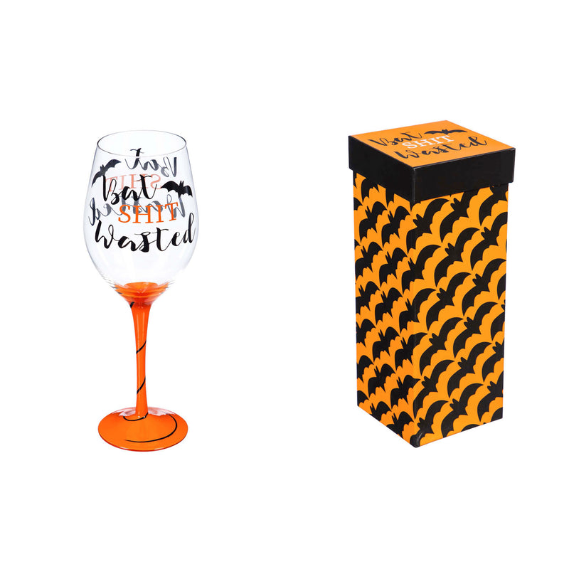 Wine Glass w/ Box, 12 oz., Bat Shit Wasted,3cwg188