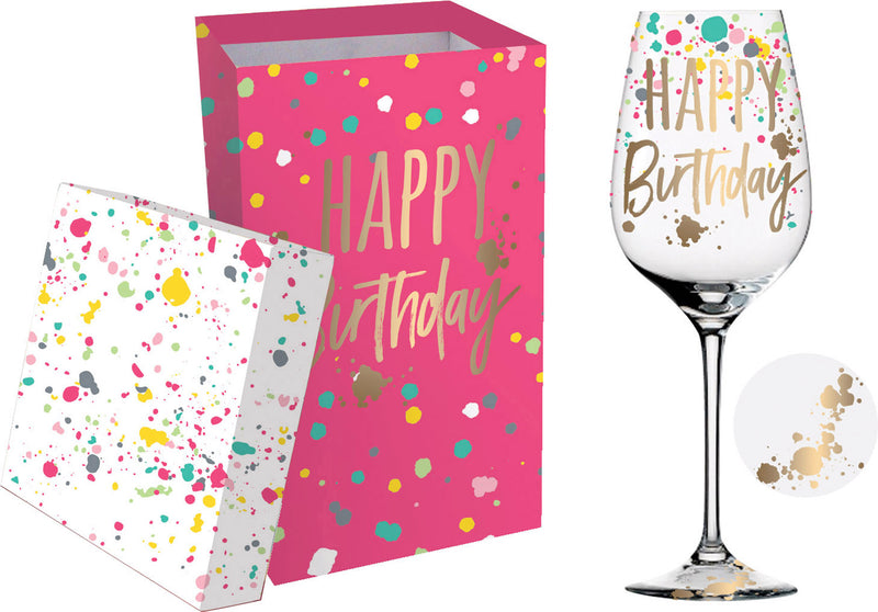 Wine Glass w/Box, 12 OZ., Happy Birthday,3cwg6423b