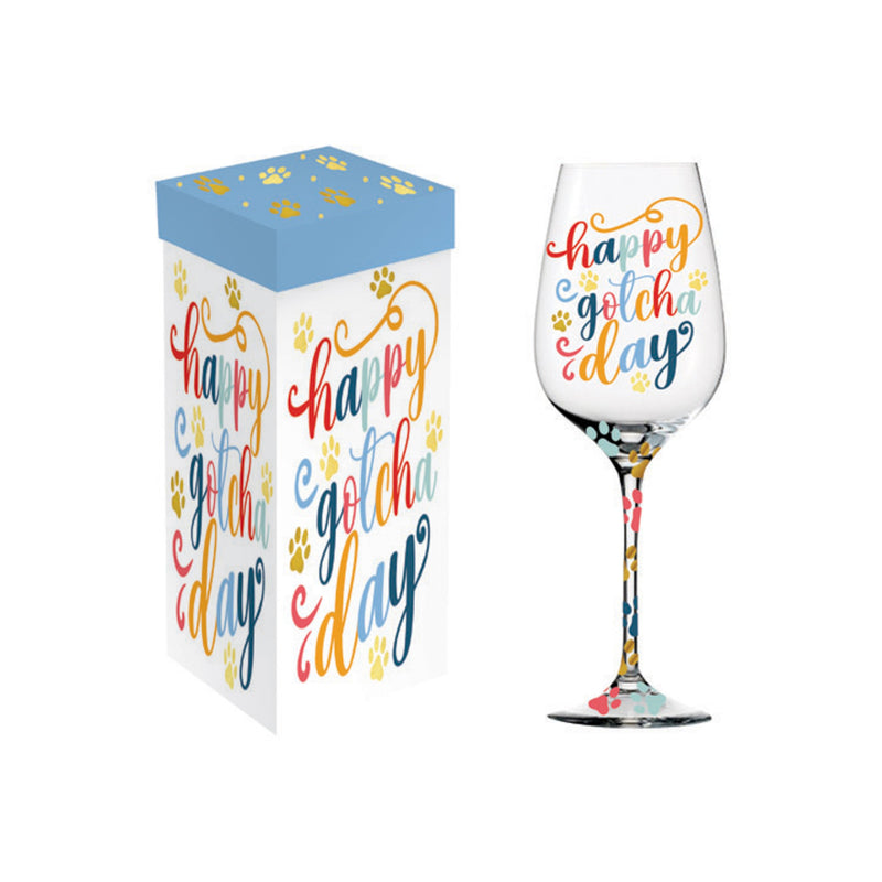 Stemmed Wine Glass, 17oz, Happy Gotcha Day!,3cwg668