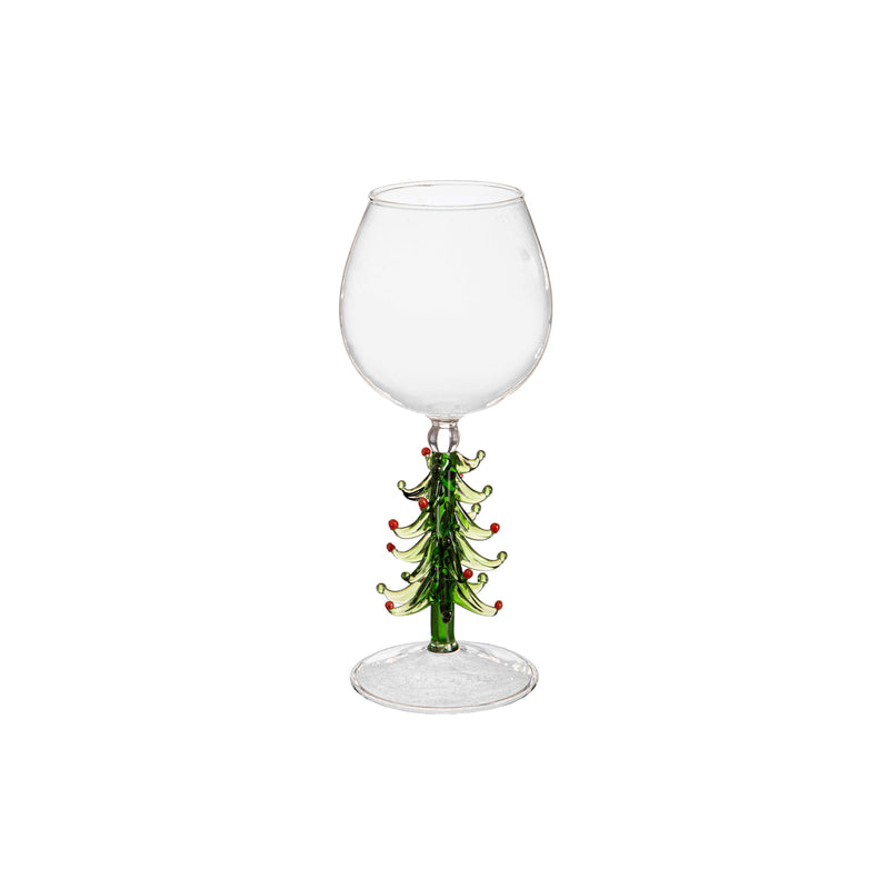 17oz Sculpted Stemmed Wine Glass w/ Gift Box, Christmas Tree,3cwg679