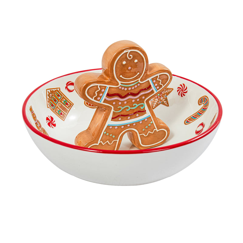 9" Ceramic Candy Bowl with Gingerbread Man Icon,3cy006